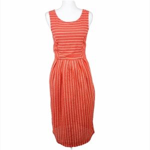 Anthropologie Postmark Dress Women Small Orange Stripe Fit Flare Midi Sleeveless